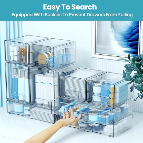 Stackable Storage Drawers, 3 Pack Clear Acrylic Makeup & Baby - Image 7