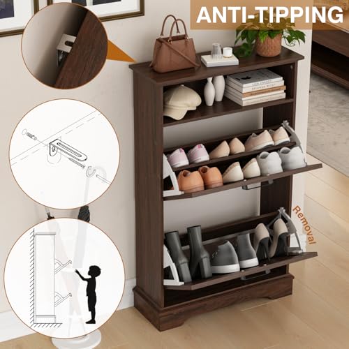24" W Hidden Shoe Storage Cabinet with 2 Flip Drawers & - Image 6