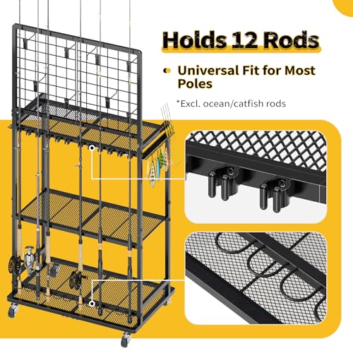 Large Size Fishing Rod Holders for 12 Rods, Rolling - Image 4