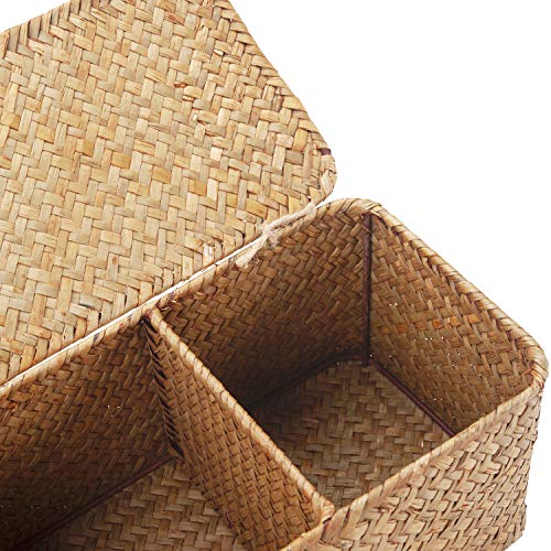DECRAFTS Seagrass Storage Basket with Lid Rectangular Small Woven - Image 5