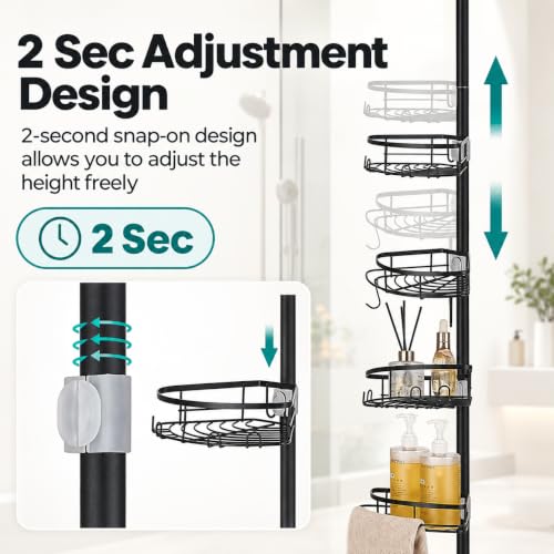 Shower Corner Caddy Organizer, Rustproof 4-Tier Tension Pole - Image 4