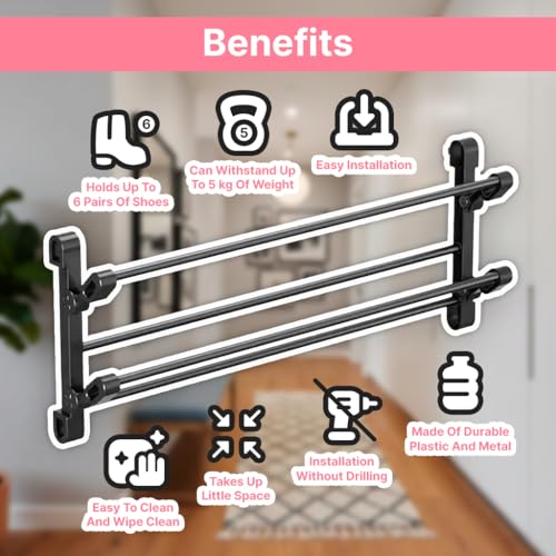 Foldable 26-Inch Wall Mounted Shoe Rack Organizer, Holds 6 Pairs - Image 4