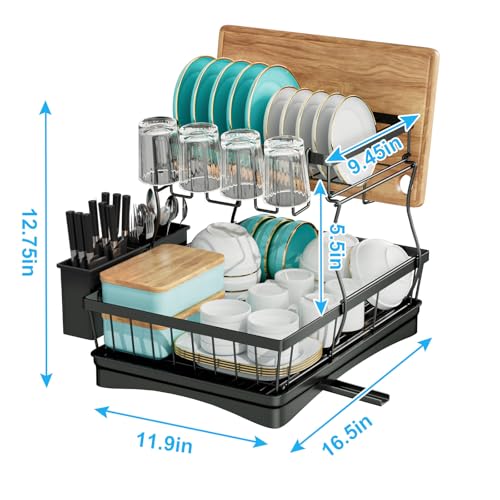 7 code 2-Tier Large Dish Drying Rack for Kitchen Counter, Black - Image 4