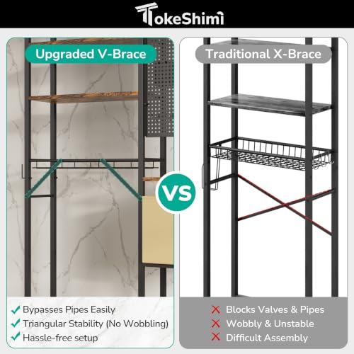 6-Tier Over the Toilet Storage Rack, Adjustable Wooden Shelf - Image 6