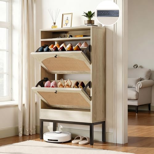 LUCKLIFE Shoe Cabinet with Charging Station, Flip Down - Image 2