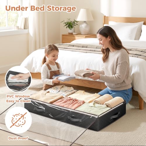Budding Joy 95L Under Bed Storage, 4 Pack Closet Organizers Black - Image 5