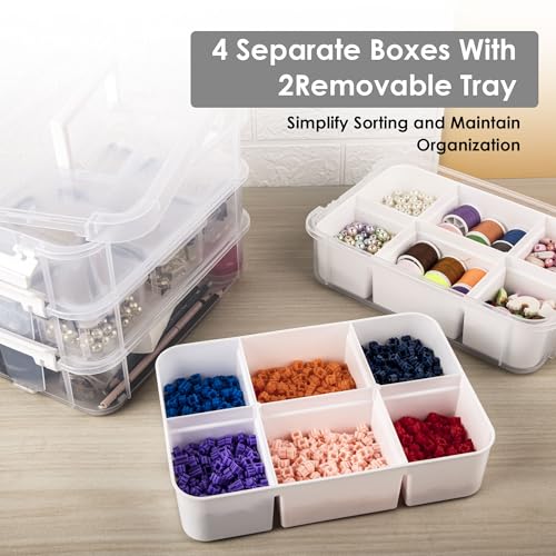 Craft Organizer, 4 Tier Storage Box with Removable Trays, White - Image 4