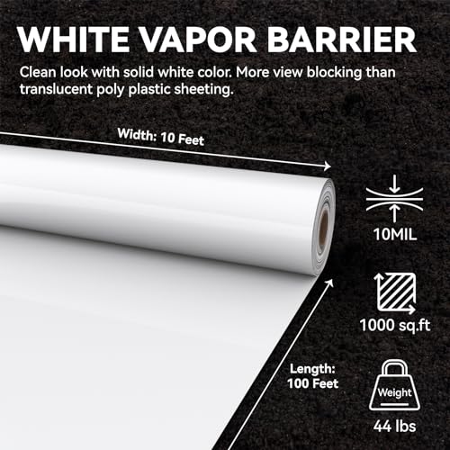 White 10 Mil Plastic Sheeting, 10x100', Crawlspace Vapor Barrier - Image 3