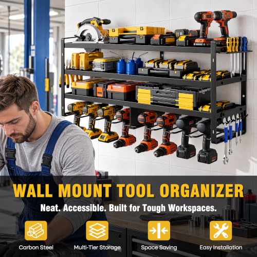 VECELO 4 Tier Power Tool Organizer Wall Mount, Metal Storage Rack - Image 4