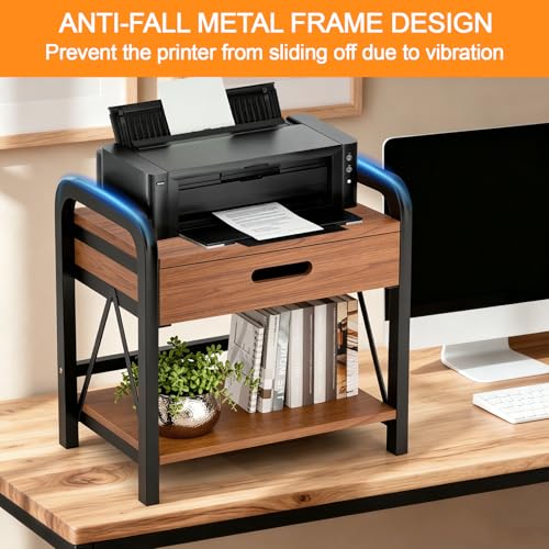 Printer Stand with Wooden Storage Drawer for Desk - Image 4