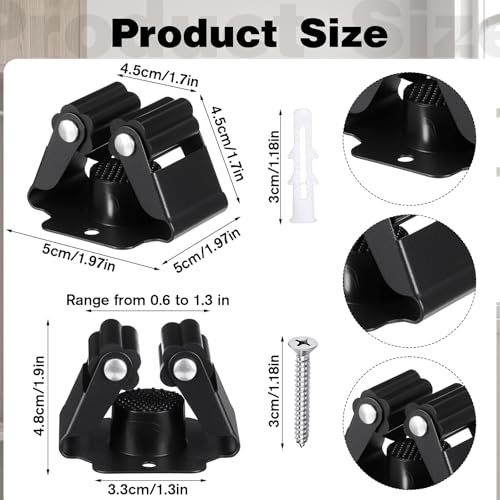 24Pcs Mop and Broom Holder Wall Mount with Screws Matte Black - Image 3