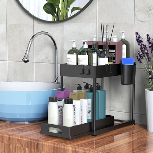2 Pack Under Sink Organizer with Pull-Out Drawer, Black - Image 7