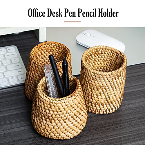 ORYOUGO Set of 3 Rattan Pen Holder Cups Hand Woven Wicker Makeup - Image 4