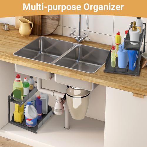 Under Sink Organizer 2-Tier - Metal Pull Out Kitchen Black 2-Pack - Image 5