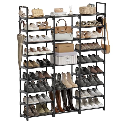 WOWLIVE 9 Tier 3-Column Shoe Rack, 50-55 Pairs Stackable Black - Image 2