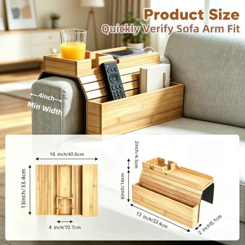 Bamboo Sofa Armrest Tray with Storage Pocket - Image 5