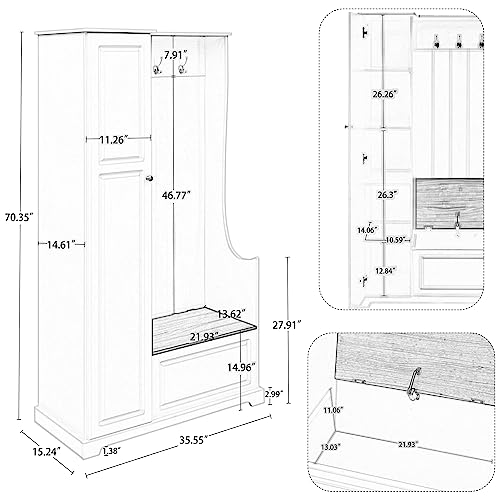 GDFStudio 36" Hall Tree with Flip-Up Bench, Hanging Hooks - Image 3