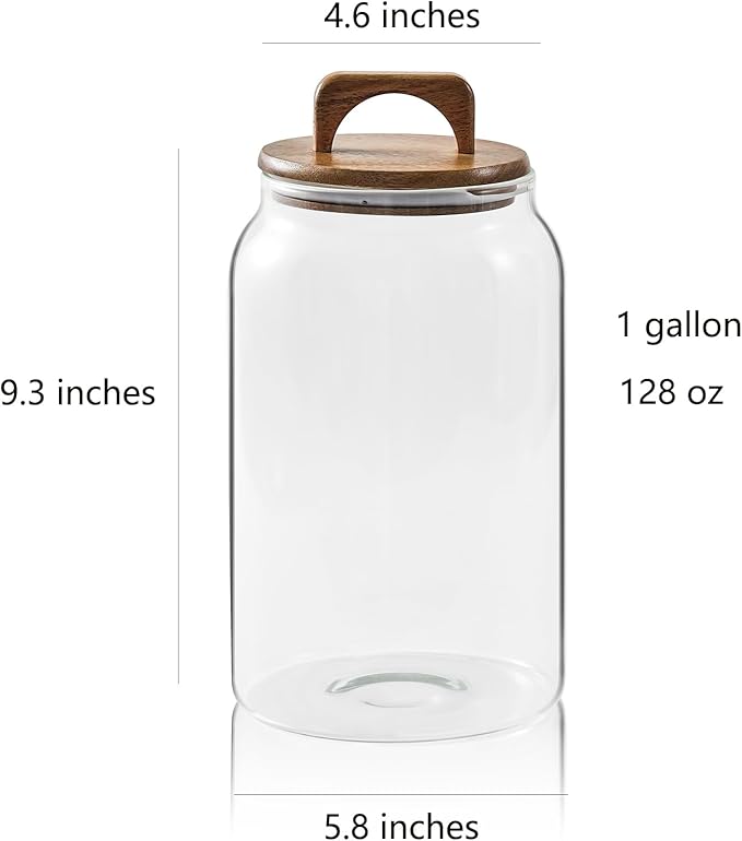 Sweejar Large Glass Candy Jars with Wooden Lids, 1 Gallon Glass Jar with Lid, Sugar/Flour Storage Containers, Big Glass Canisters with Airtight Lid, 2 Pack
