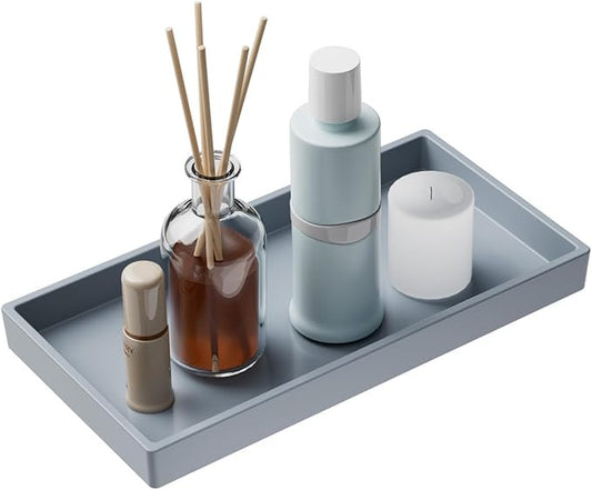 Vanity and Bathroom Tray, 6.3" ABS Countertop Organizer,Waterproof Vanity Tray for Toilet Tank,Perfume,Soap,Keys,Bathroom Accessories,Kitchen and Bath Trays,Non Slip Small Trays,Gray
