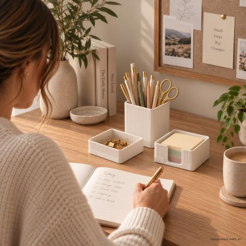Aesthetic Desk Organizer Set of 3 - Sturdy Concrete Office - Image 7
