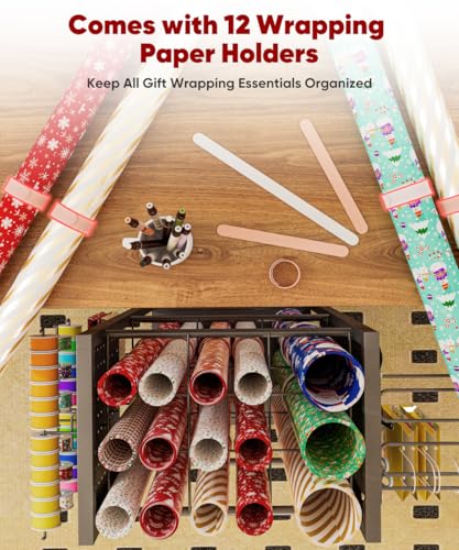 Wrapping Paper Storage Organizer with Wheels & Bag Storage, Black - Image 6
