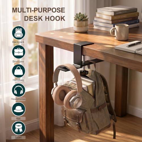 Multi-Purpose Clamp-on Under Desk Hook, Heavy Duty Backpack Hook - Image 5