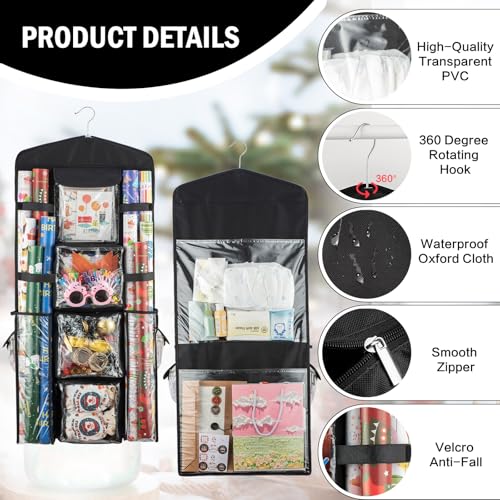 Christmas Wrapping Paper Organizer Storage, Hanging Gift - Image 4