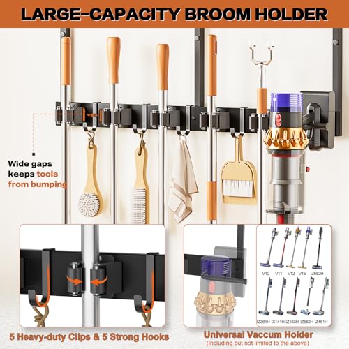 Broom Holder Wall Mount with Cleaning Supplies Organizer, Laundry - Image 3