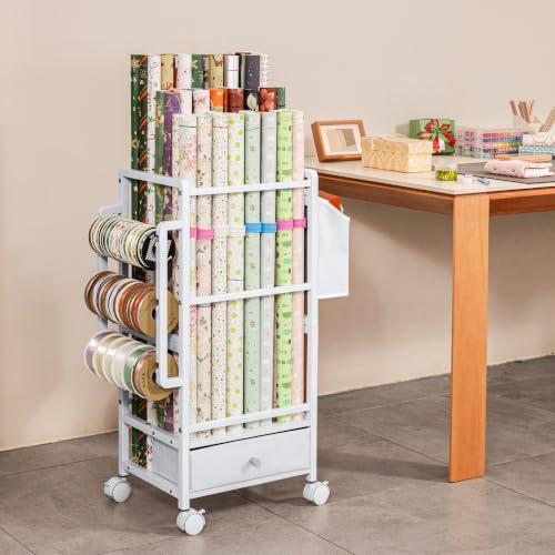 Wrapping Paper Storage, Adjustable Gift Wrap Station with Drawer - Image 3