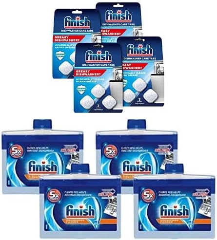Bundle of Finish In-Wash Dishwasher Cleaner: Clean Hidden Grease and Grime, 3 Count, Pack of 4 + Finish Dishwasher Cleaner - Liquid Fresh 4x8.45 oz.