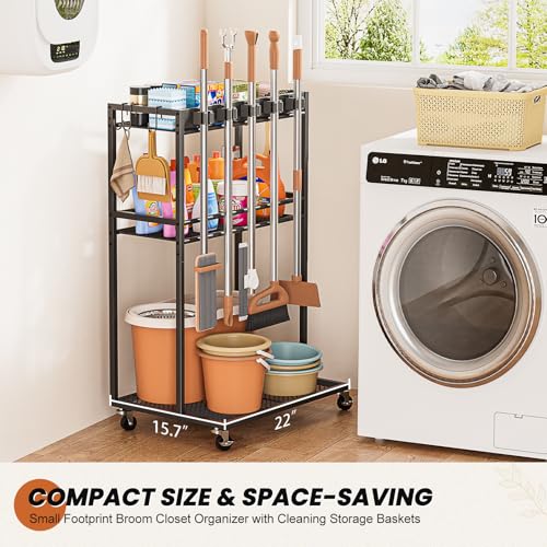Broom Holder with Cleaning Supplies Organizer, Broom Closet - Image 4