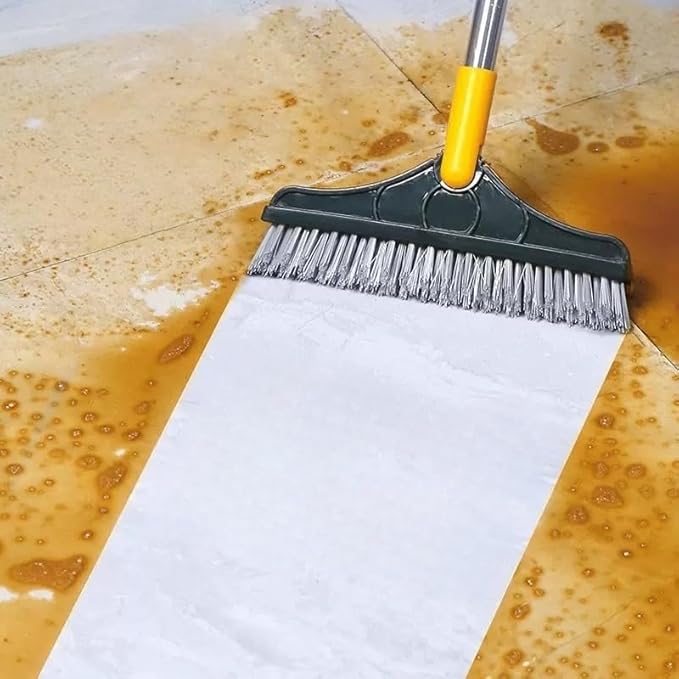 Grout Eeze Cleaner With Brush 2 In 1 V Shaped Head Rubber Squeegee 120° Rotation Long Handle Bristle Brush For Gap Cleaning Floor Tile Bathroom Balconies Kitchen Home Cleaning Tool
