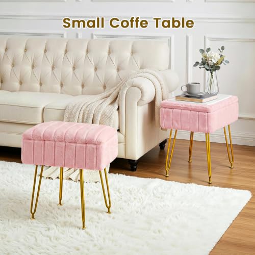 FUXA Vanity Stool Chair with Storage, Faux Fur and Metal Legs - Image 6