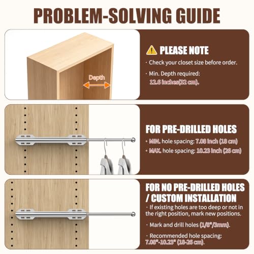 12.6" Pull Out Valet Rod for Closet (Silver, 1 Pack) - Image 7
