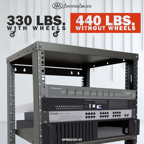 AxcessAbles 22U Open Frame Network & AV Rack with Caster Wheels - Image 5