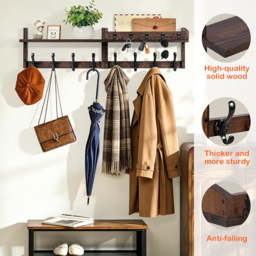 33.86" Wall Mounted Coat Rack with Shelf, 13 Hooks Pre-Assembled - Image 4
