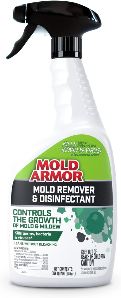 Mold Armor Mold Remover & Disinfectant Cleaner, 32 oz. Spray Bottle, Inhibits Growth of Mold, Kills 99.9% of Household Bacteria and Viruses, Easy-To-Use Mildew and Mold Control Solution