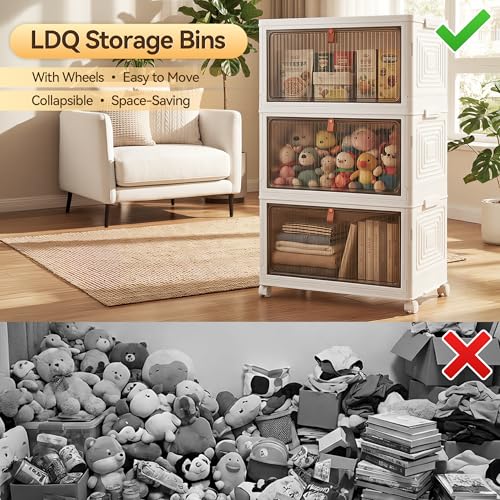 LDQ Storage Bins with Lids, 3 Tier 69QT Stackable Storage Cabinet - Image 4