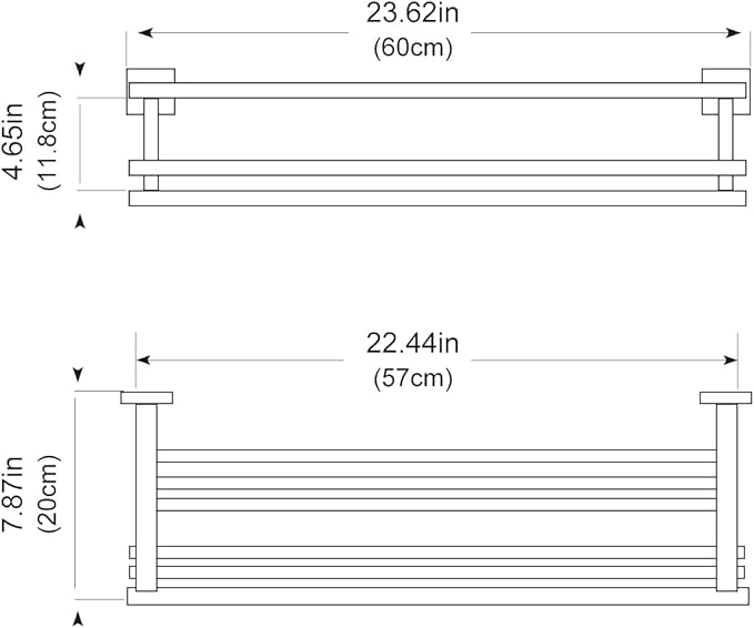 Bathroom Towel Rack 24 Inch Tower Holder with Double Towel Bar Brushed Gold Towel Rack Wall Mounted SUS304 Stainless Steel Hotel Towel Shelf Modern Towel Hanger