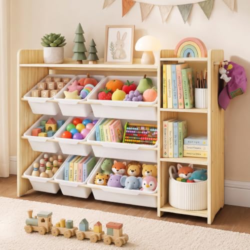 Kids Toy Storage Organizer, Wooden Shelf with 3 Tiers - Image 2