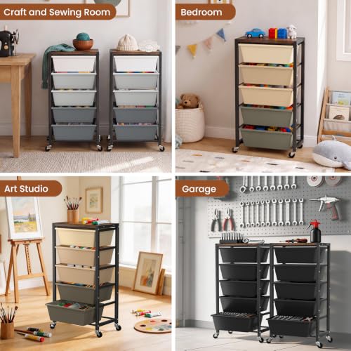 Rolling Cart with 5 Drawers, Plastic Drawer Storage Carts - Image 7