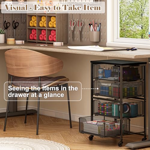 Rolling Cart with Drawers, 4-Drawer Storage Cart on Wheels - Image 7