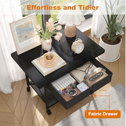 Large Printer Stand with Fabric Storage Drawer and Locking Wheels - Image 6