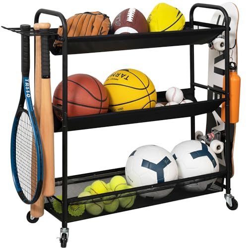 STORAGE MANIAC Basketball Rack 3-Shelf Training Stand with Wheels - Image 2
