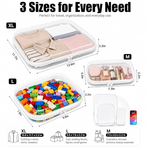 3 Pack Clear Hard Shell Zipper Case (1XL + 1L + 1M, White) - Image 3