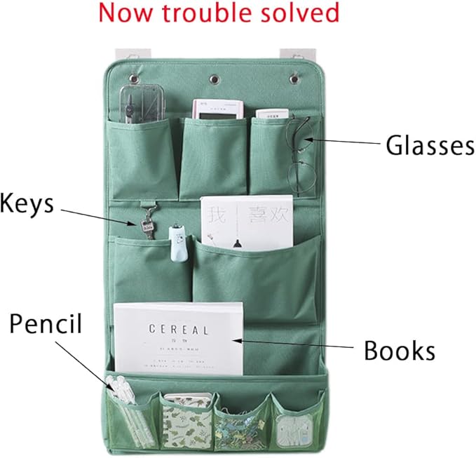 HSLFUAI Hanging Organizer with Pockets – Wall & Door Storage Bag with 3 Sticky Hooks – Hanging Storage Organizer for Bathroom, Bedroom, Closet, Dorm, Washing Table (3Layer, Green)