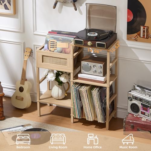 LELELINKY Record Player Stand, Natural Oak Wood Record - Image 7