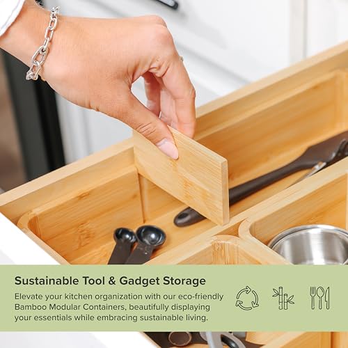 KitchenEdge Modular Drawer Organizer Set, 3-Container, Bamboo - Image 6