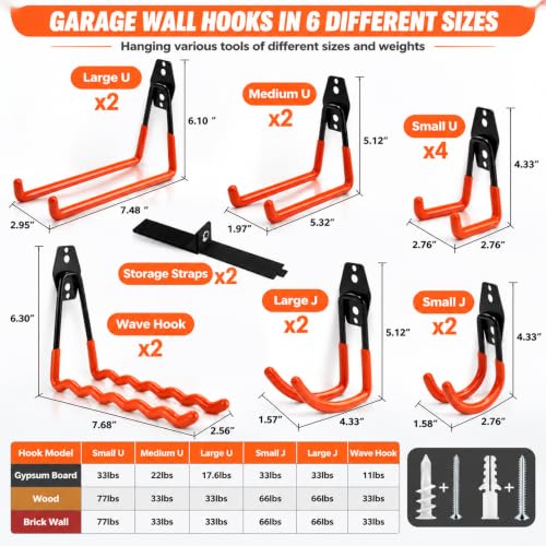 16 Pack Heavy Duty Garage Hooks, Wall Hanger Hook for Hook - Image 3