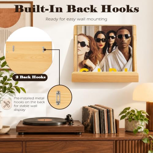 2 Pack Vinyl Record Shelf Wall Mount, Solid Wood Vinyl - Image 6